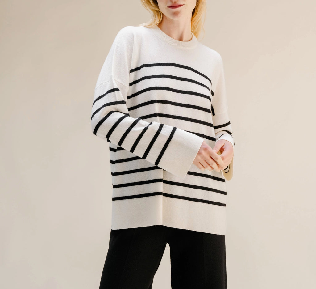 Celeste Oversized Cashmere-Mix Sweater Ivory + Nero