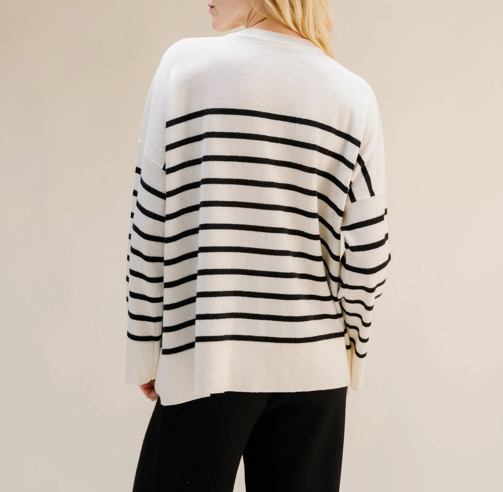 Celeste Oversized Cashmere-Mix Sweater Ivory and Nero Back