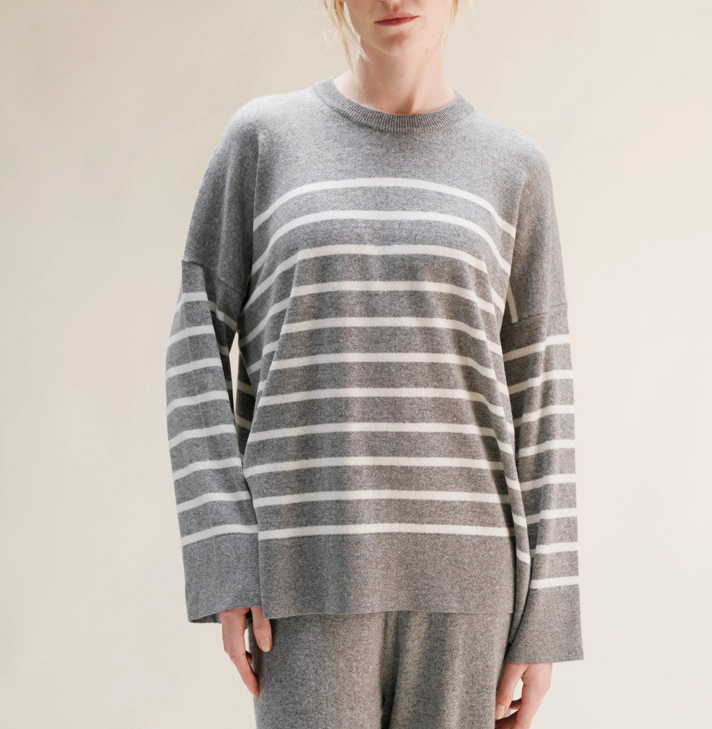Celeste Oversized Cashmere-Mix Sweater Pewter and Ivory