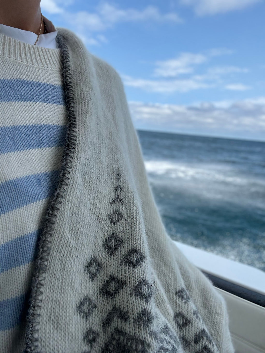 Embroidered Icelandic Lambswool Blanket - Ash + Ivory - Boat Blanket
