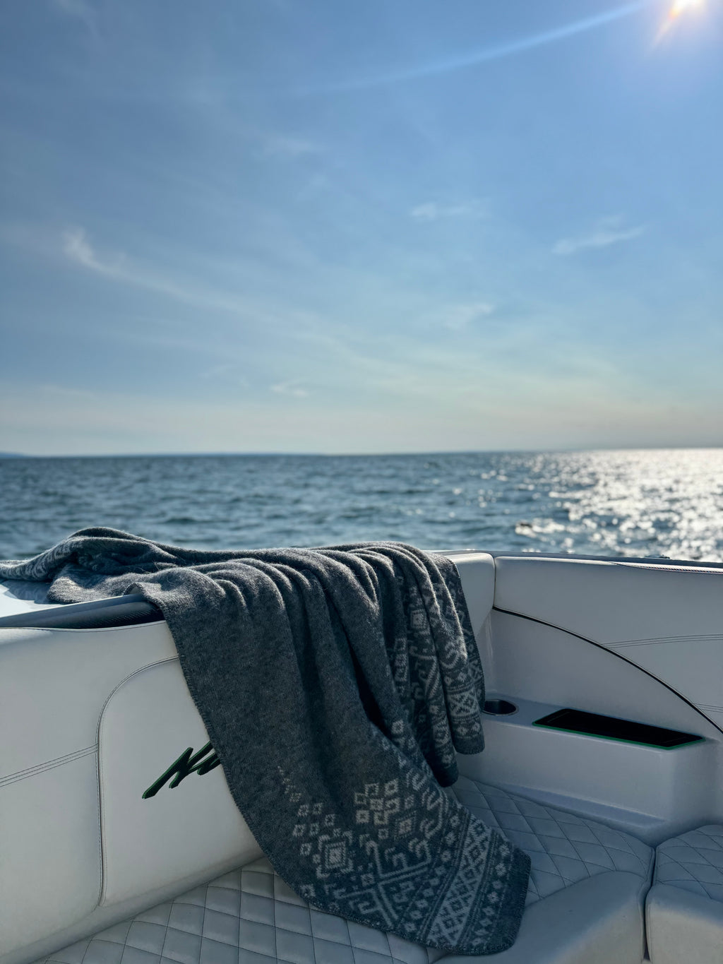 Embroidered Icelandic Lambswool Blanket - Ash + Ivory - Outdoor Boat Blanket