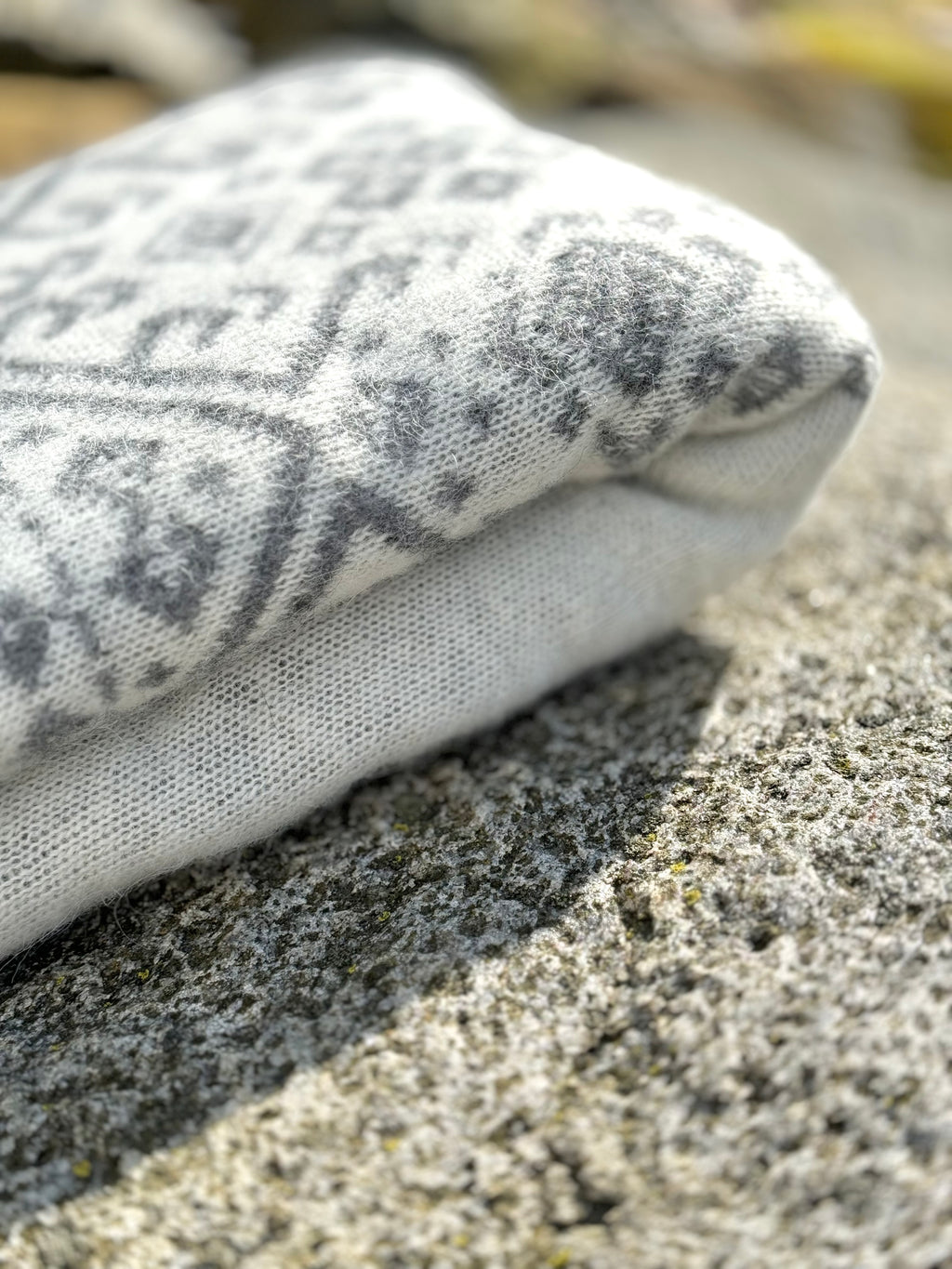 Embroidered Icelandic Lambswool Blanket - Ash + Ivory - Outdoor
