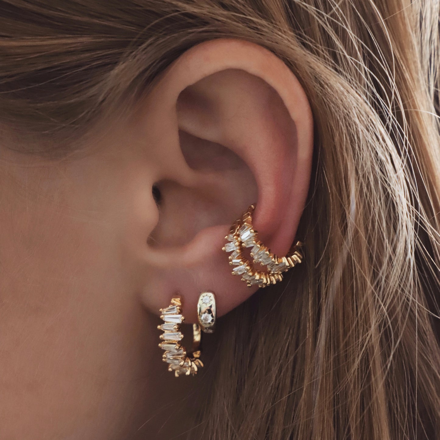 Tapered Stacked Baguette Hoops