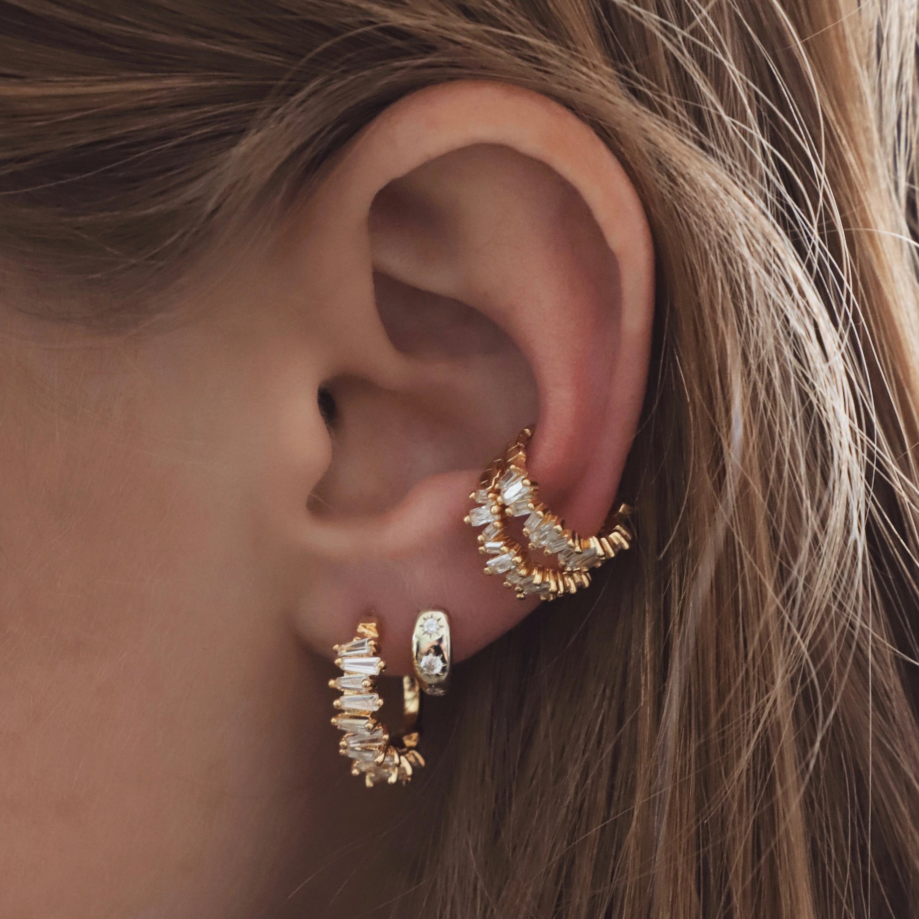 Tapered Stacked Baguette Hoops