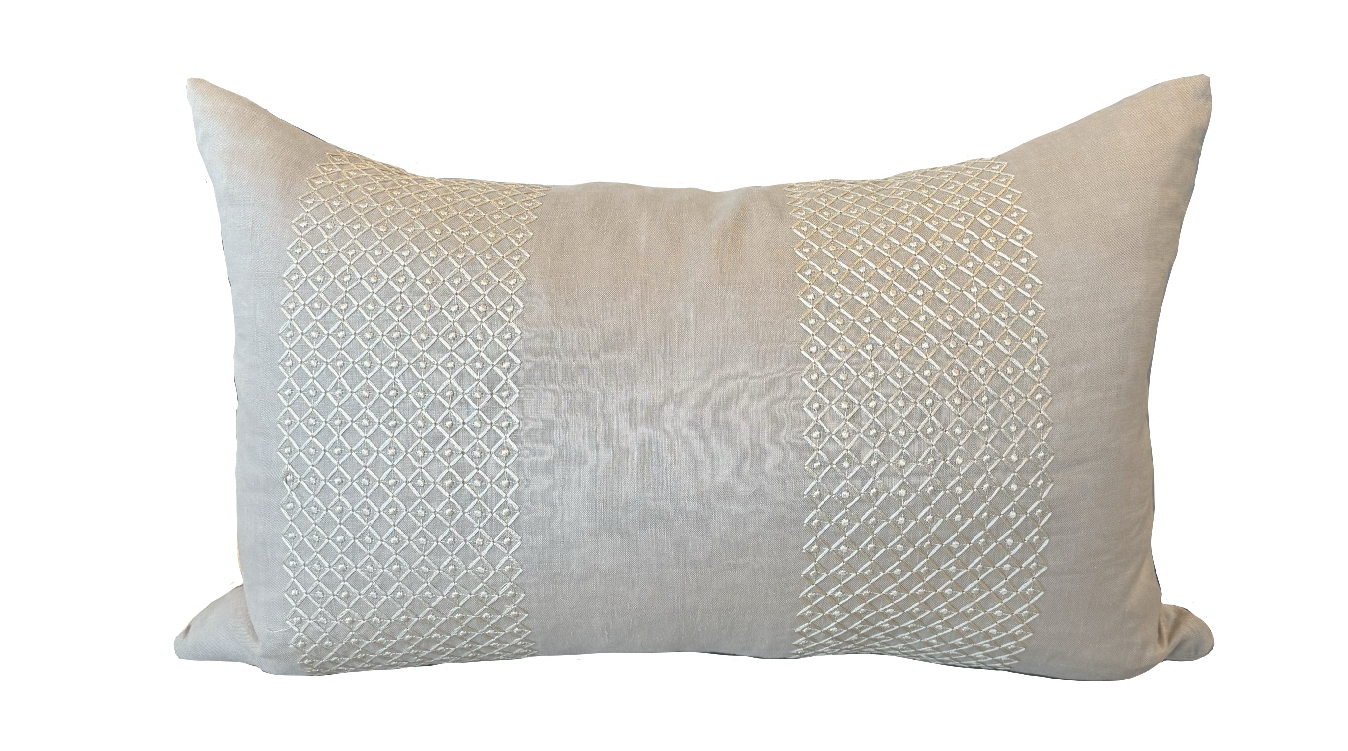 Gorgeous embroidered linen pillow in natural linen tones