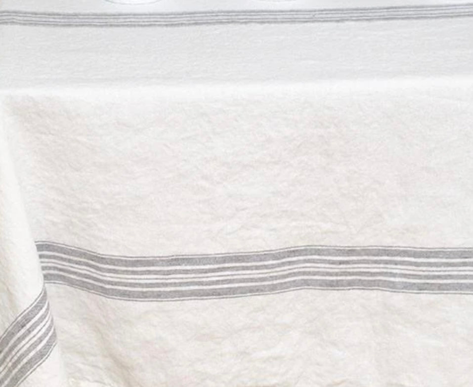 Heim [Linen Table Cloth] White + Charcoal