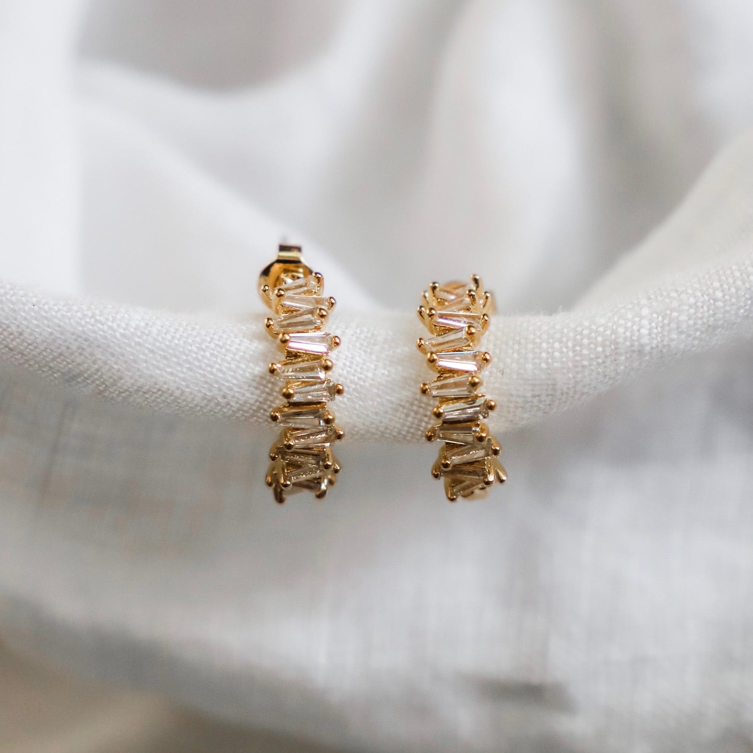 Gold Stacked Baguette Hoop Earrings